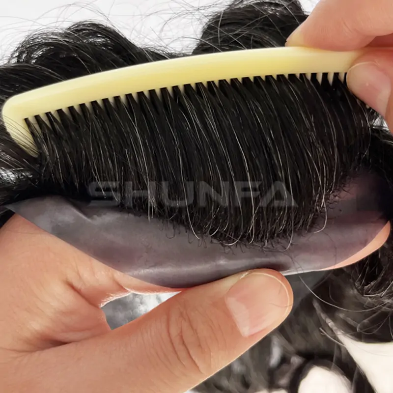Custom order - thin skin pu around with french lace center hair system for men